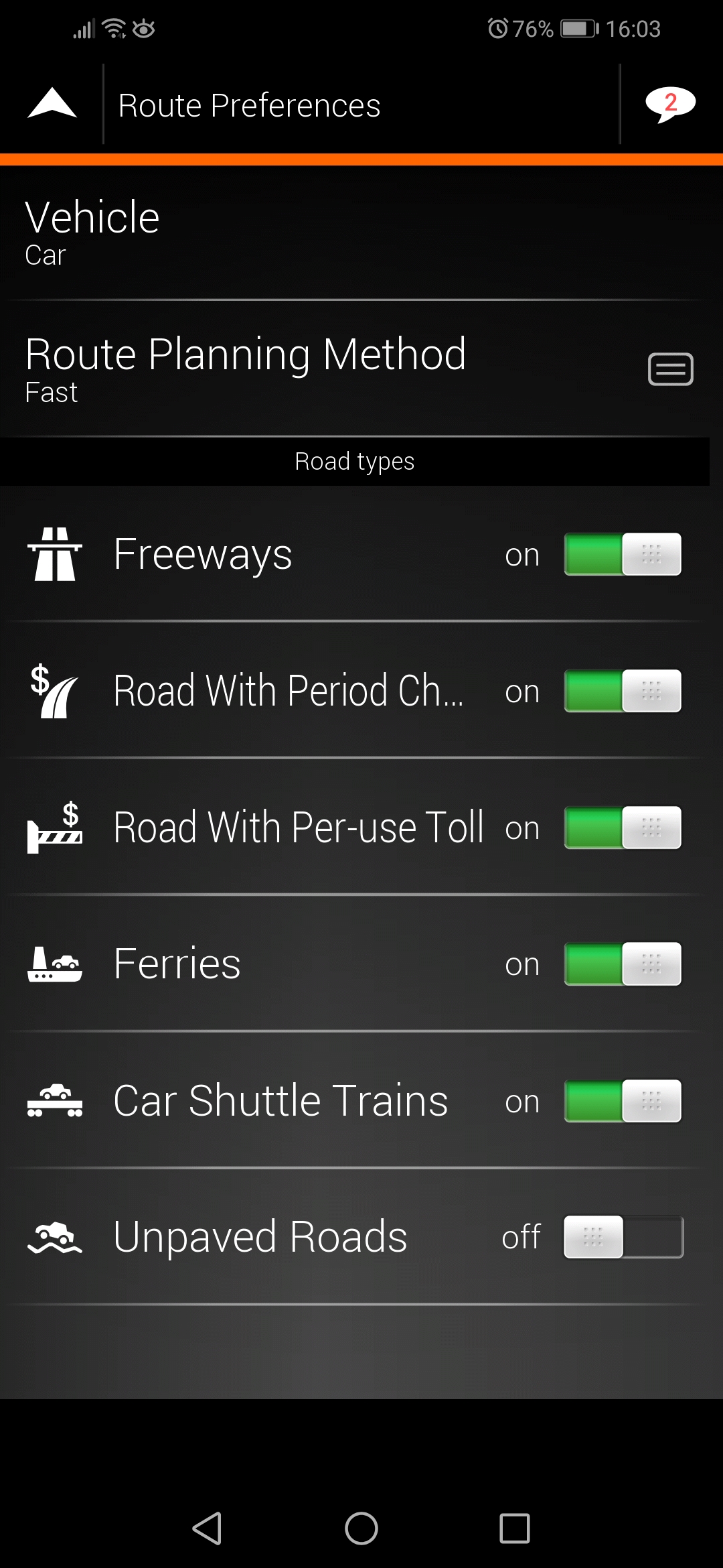How to change the navigation mode?/How to change my vehicle type in iGO