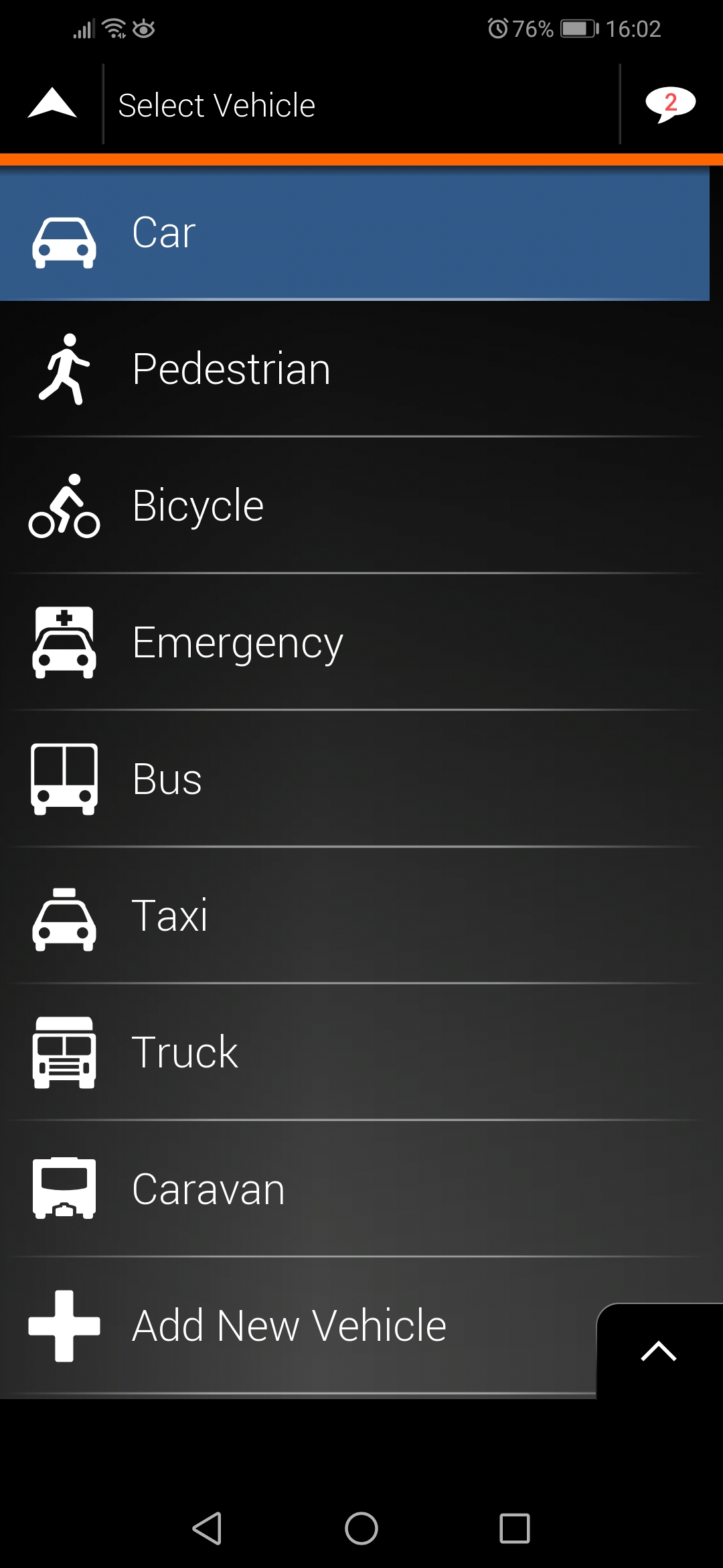 How to change the navigation mode?/How to change my vehicle type in iGO